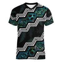 Personalised Taniko Aotearoa Mix Paua Shell Women V-Neck T-Shirt Niho Taniwha Turquoise Glitter LT01 Female Turquoise - Polynesian Pride