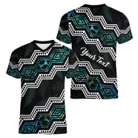 Personalised Taniko Aotearoa Mix Paua Shell Women V-Neck T-Shirt Niho Taniwha Turquoise Glitter LT01 - Polynesian Pride