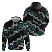 Personalised Taniko Aotearoa Mix Paua Shell Zip Hoodie Niho Taniwha Turquoise Glitter