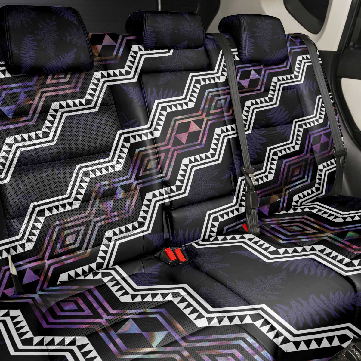 Personalised Taniko Aotearoa Mix Paua Shell Back Car Seat Cover Niho Taniwha Lilac Glitter