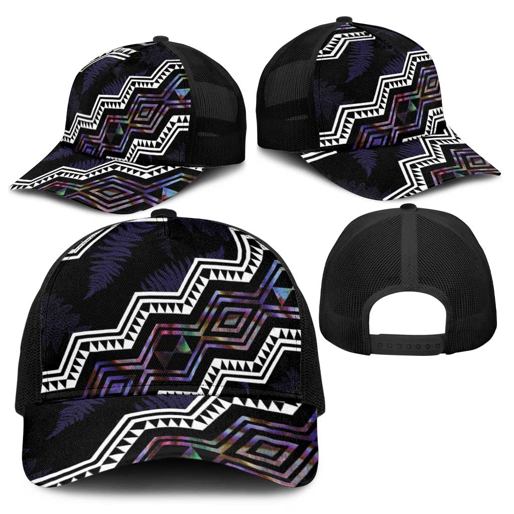 Taniko Aotearoa Mix Paua Shell Baseball Net Cap Niho Taniwha Lilac Glitter - Polynesian Pride