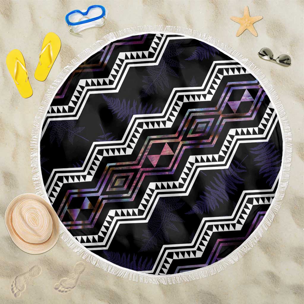Personalised Taniko Aotearoa Mix Paua Shell Beach Blanket Niho Taniwha Lilac Glitter LT01 One Size 150cm Purple - Polynesian Pride