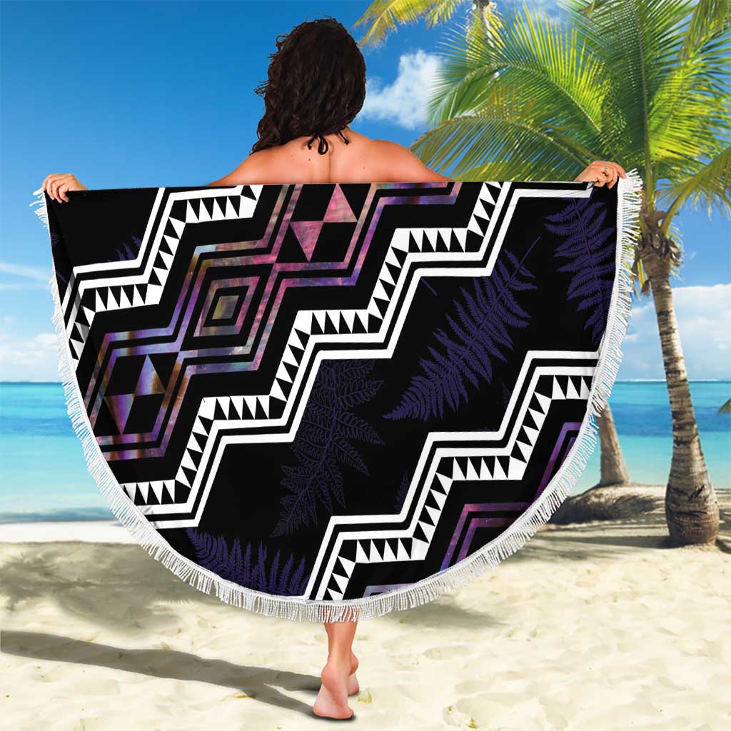 Personalised Taniko Aotearoa Mix Paua Shell Beach Blanket Niho Taniwha Lilac Glitter LT01 - Polynesian Pride