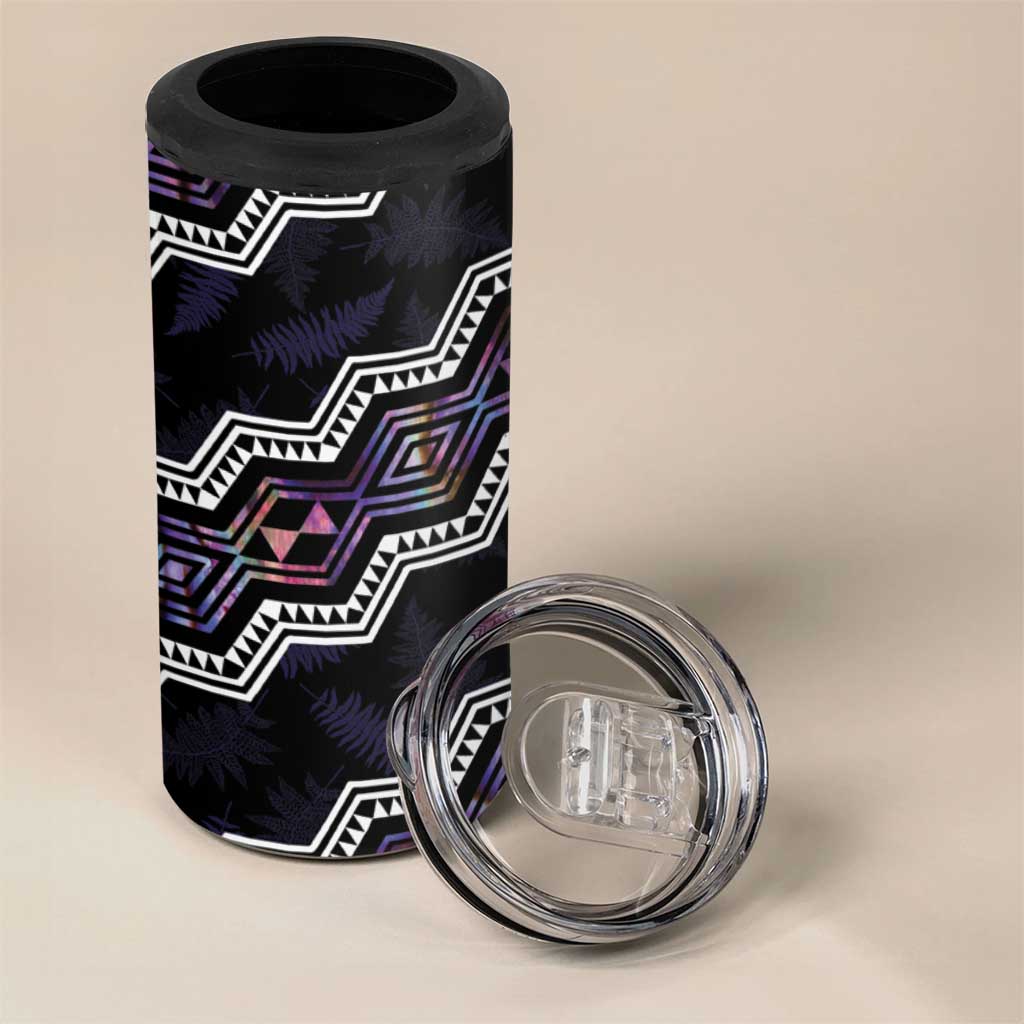 Personalised Taniko Aotearoa Mix Paua Shell 4 in 1 Can Cooler Tumbler Niho Taniwha Lilac Glitter LT01 - Polynesian Pride