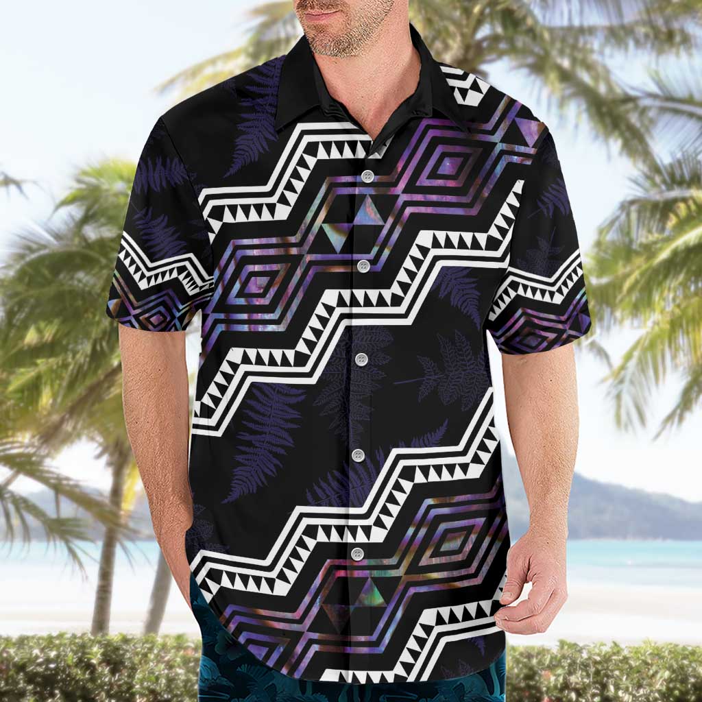 Personalised Taniko Aotearoa Mix Paua Shell Hawaiian Shirt Niho Taniwha Lilac Glitter LT01 - Polynesian Pride