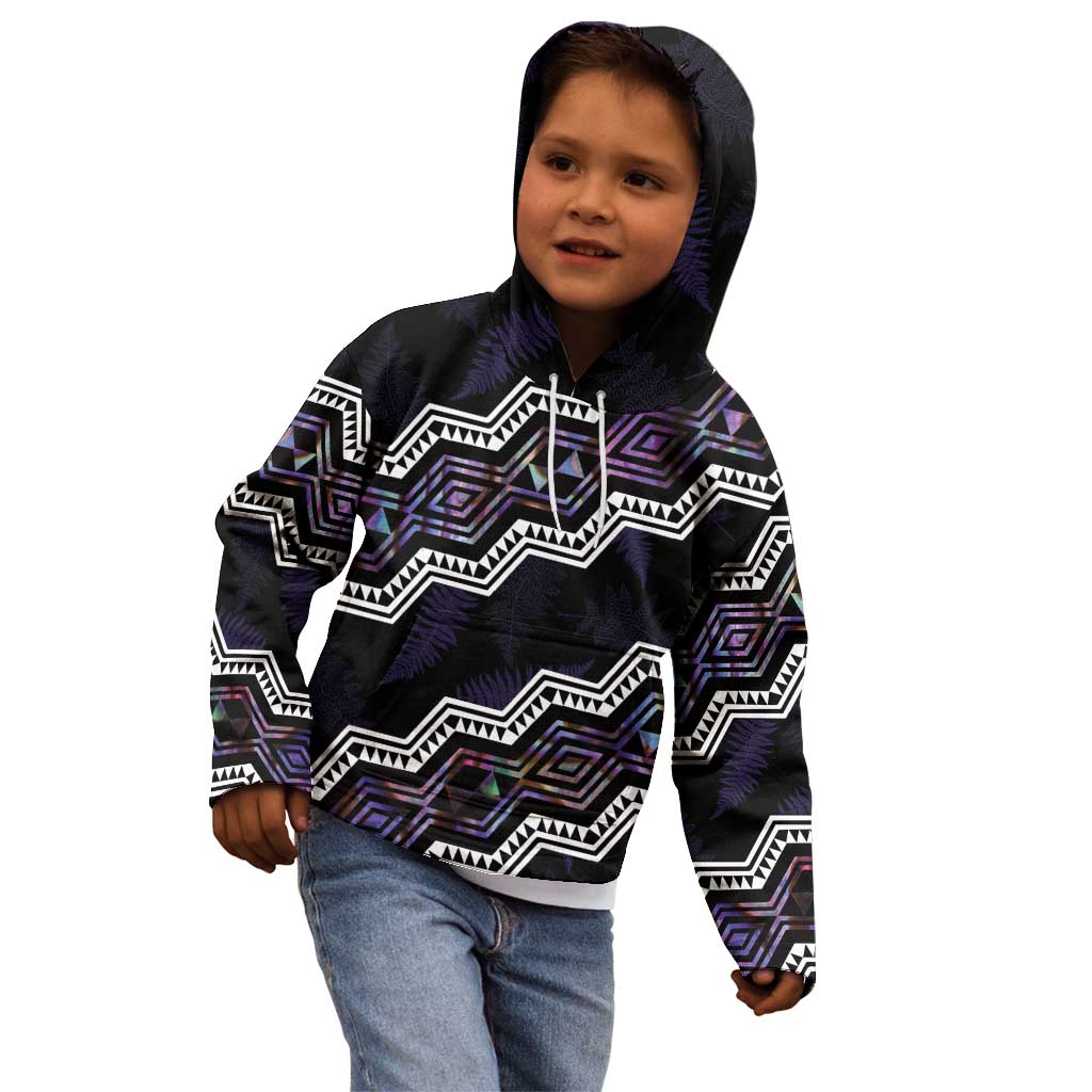 Personalised Taniko Aotearoa Mix Paua Shell Kid Hoodie Niho Taniwha Lilac Glitter