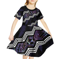 Personalised Taniko Aotearoa Mix Paua Shell Kid Short Sleeve Dress Niho Taniwha Lilac Glitter