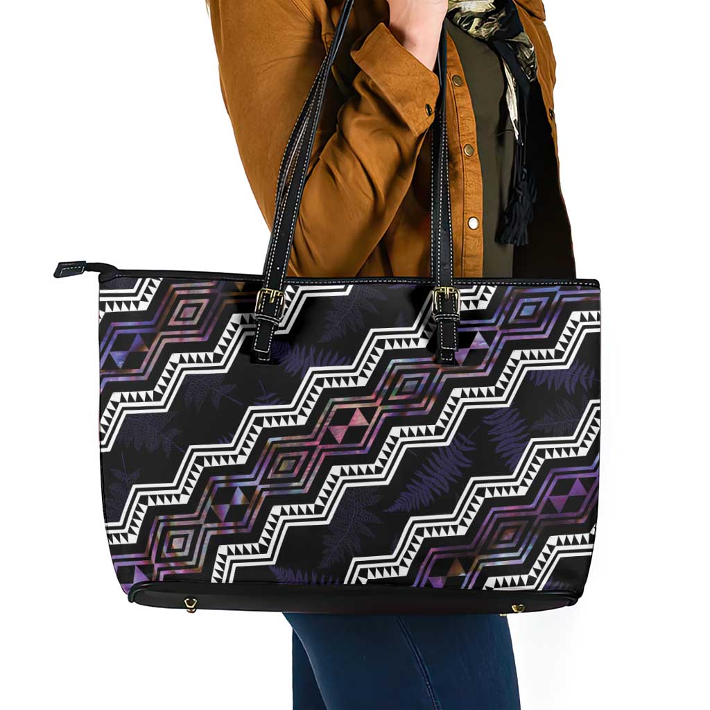 Personalised Taniko Aotearoa Mix Paua Shell Leather Tote Bag Niho Taniwha Lilac Glitter LT01 - Polynesian Pride