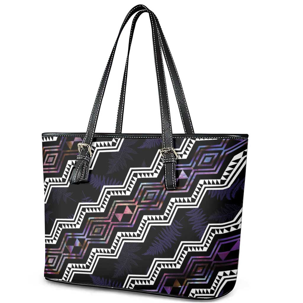 Personalised Taniko Aotearoa Mix Paua Shell Leather Tote Bag Niho Taniwha Lilac Glitter LT01 - Polynesian Pride