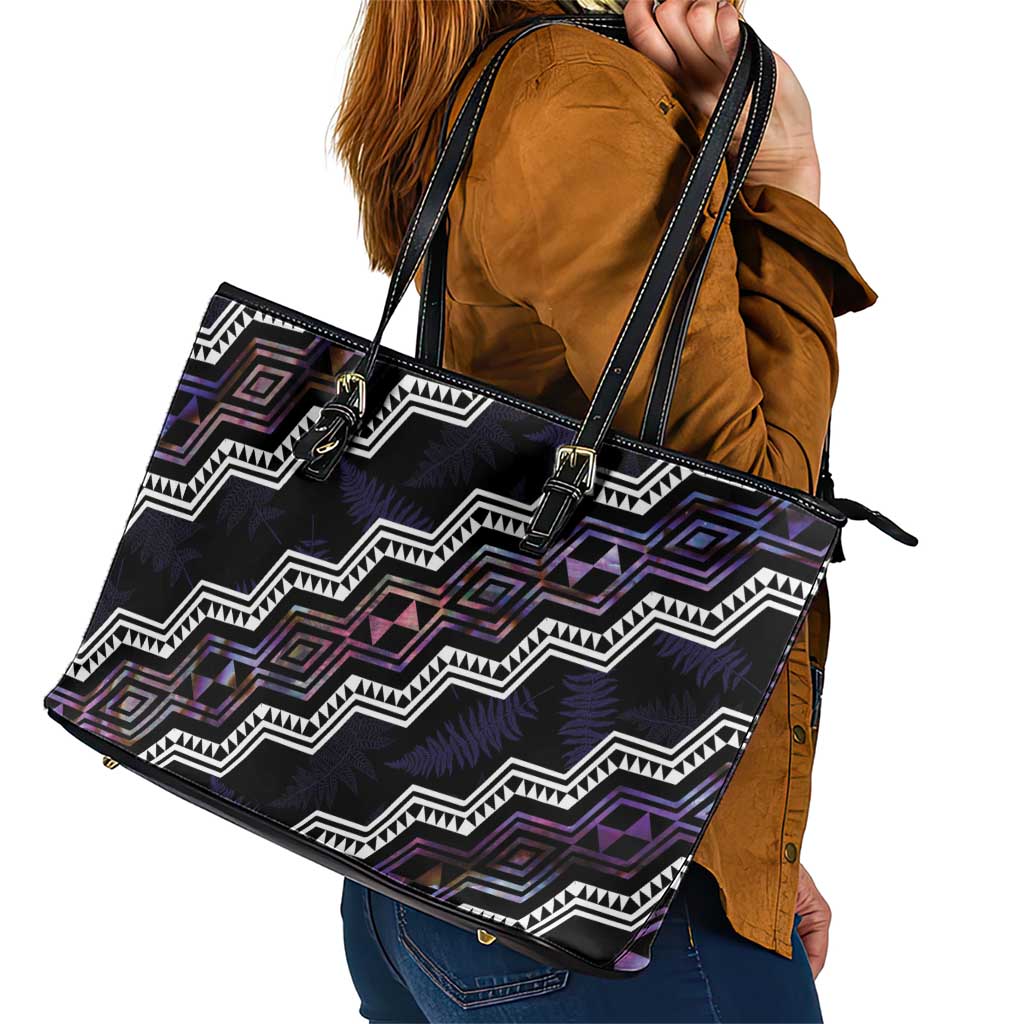 Personalised Taniko Aotearoa Mix Paua Shell Leather Tote Bag Niho Taniwha Lilac Glitter LT01 - Polynesian Pride