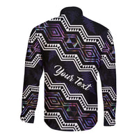 Personalised Taniko Aotearoa Mix Paua Shell Long Sleeve Button Shirt Niho Taniwha Lilac Glitter