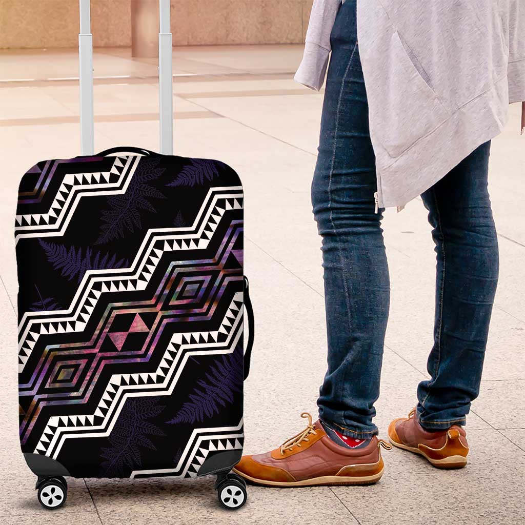Personalised Taniko Aotearoa Mix Paua Shell Luggage Cover Niho Taniwha Lilac Glitter