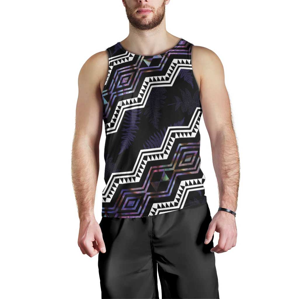 Personalised Taniko Aotearoa Mix Paua Shell Men Tank Top Niho Taniwha Lilac Glitter