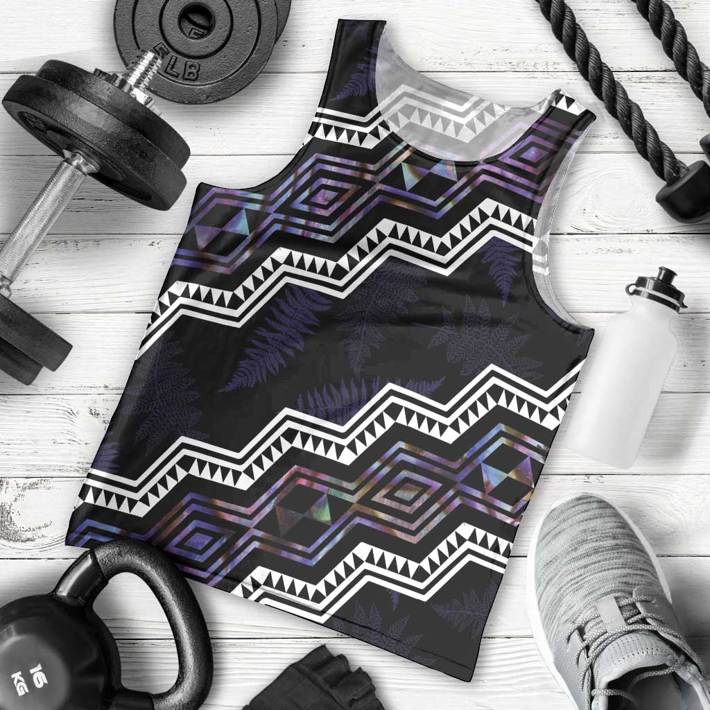 Personalised Taniko Aotearoa Mix Paua Shell Men Tank Top Niho Taniwha Lilac Glitter