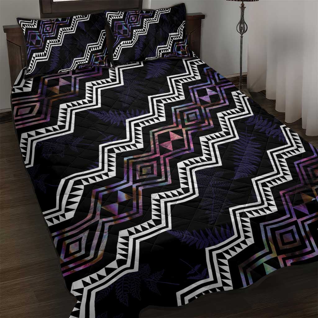 Personalised Taniko Aotearoa Mix Paua Shell Quilt Bed Set Niho Taniwha Lilac Glitter LT01 Purple - Polynesian Pride