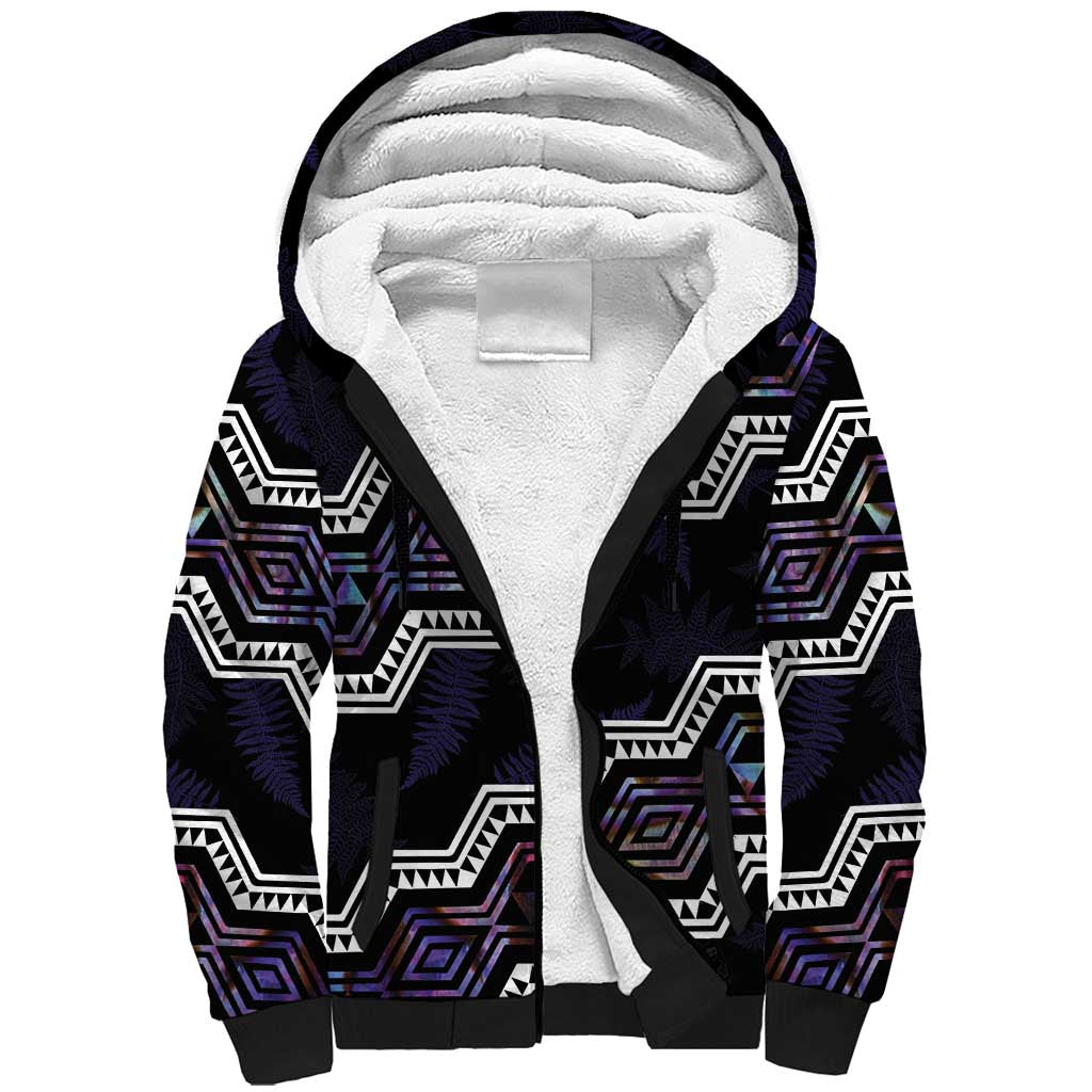 Personalised Taniko Aotearoa Mix Paua Shell Sherpa Hoodie Niho Taniwha Lilac Glitter LT01 Unisex Purple - Polynesian Pride