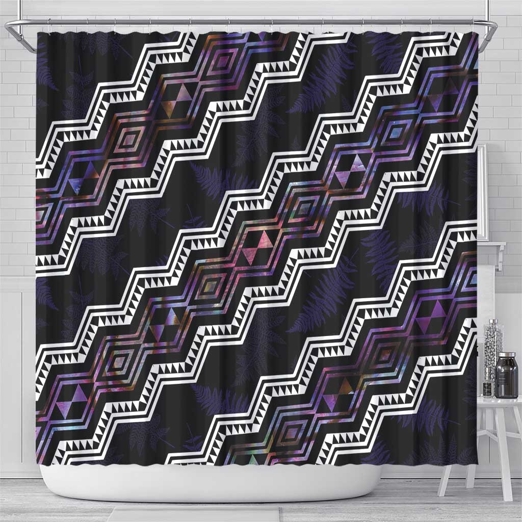 Personalised Taniko Aotearoa Mix Paua Shell Shower Curtain Niho Taniwha Lilac Glitter