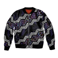 Personalised Taniko Aotearoa Mix Paua Shell Sleeve Zip Bomber Jacket Niho Taniwha Lilac Glitter