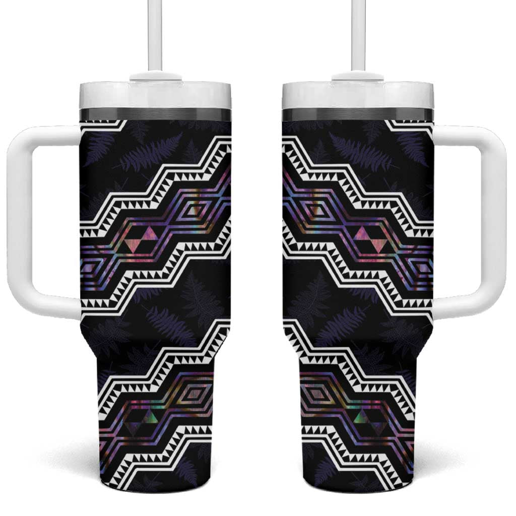 Personalised Taniko Aotearoa Mix Paua Shell Tumbler With Handle Niho Taniwha Lilac Glitter LT01 One Size: 40 oz Purple - Polynesian Pride