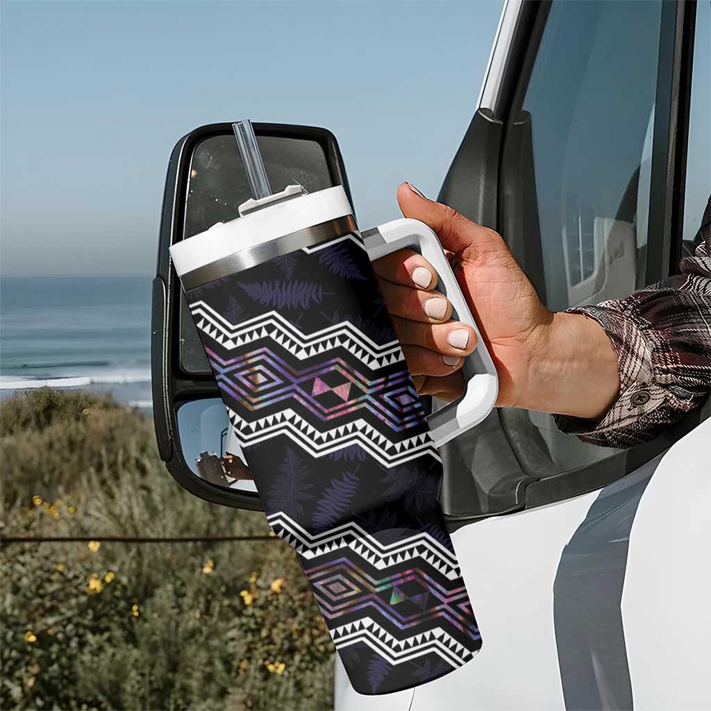 Personalised Taniko Aotearoa Mix Paua Shell Tumbler With Handle Niho Taniwha Lilac Glitter LT01 - Polynesian Pride