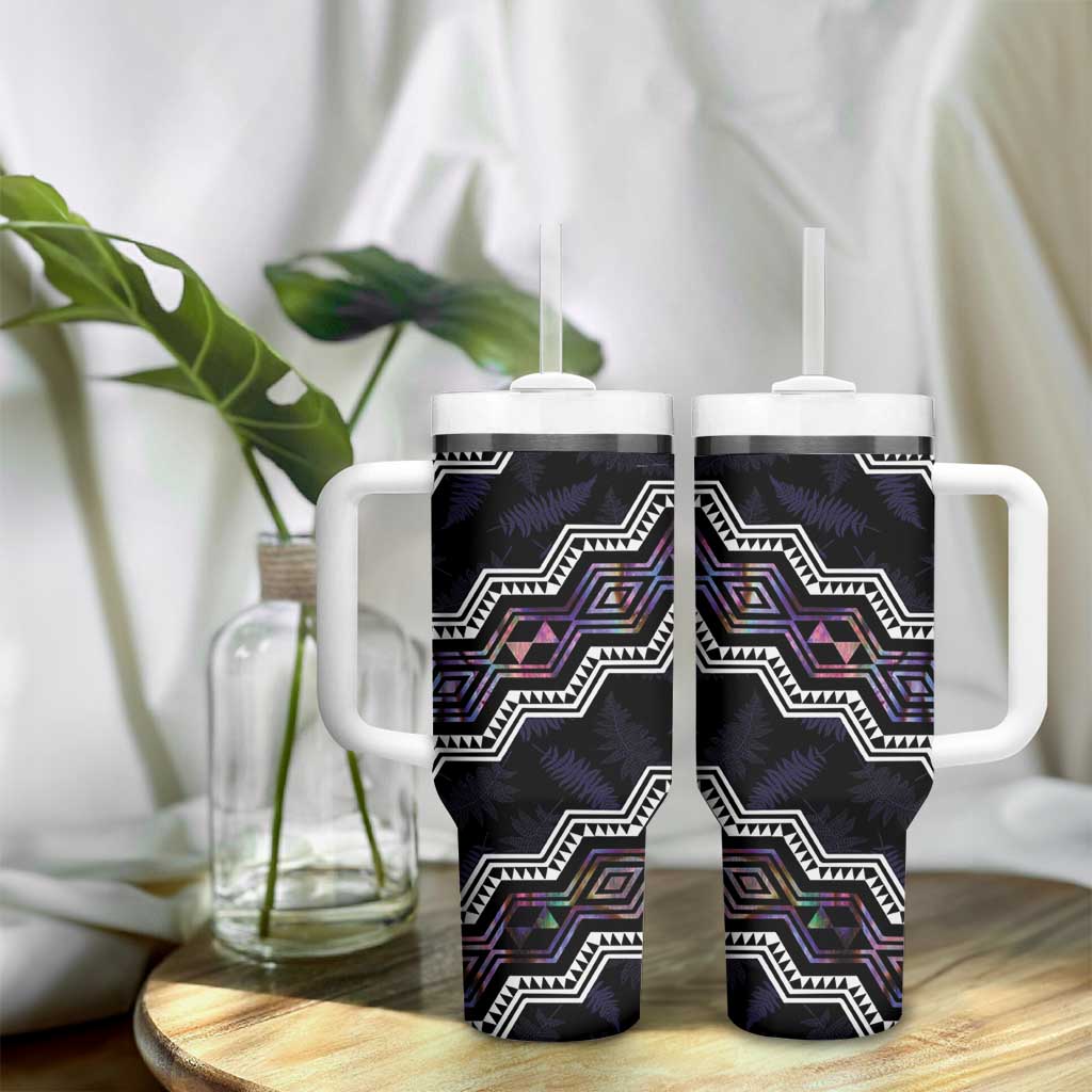 Personalised Taniko Aotearoa Mix Paua Shell Tumbler With Handle Niho Taniwha Lilac Glitter LT01 - Polynesian Pride