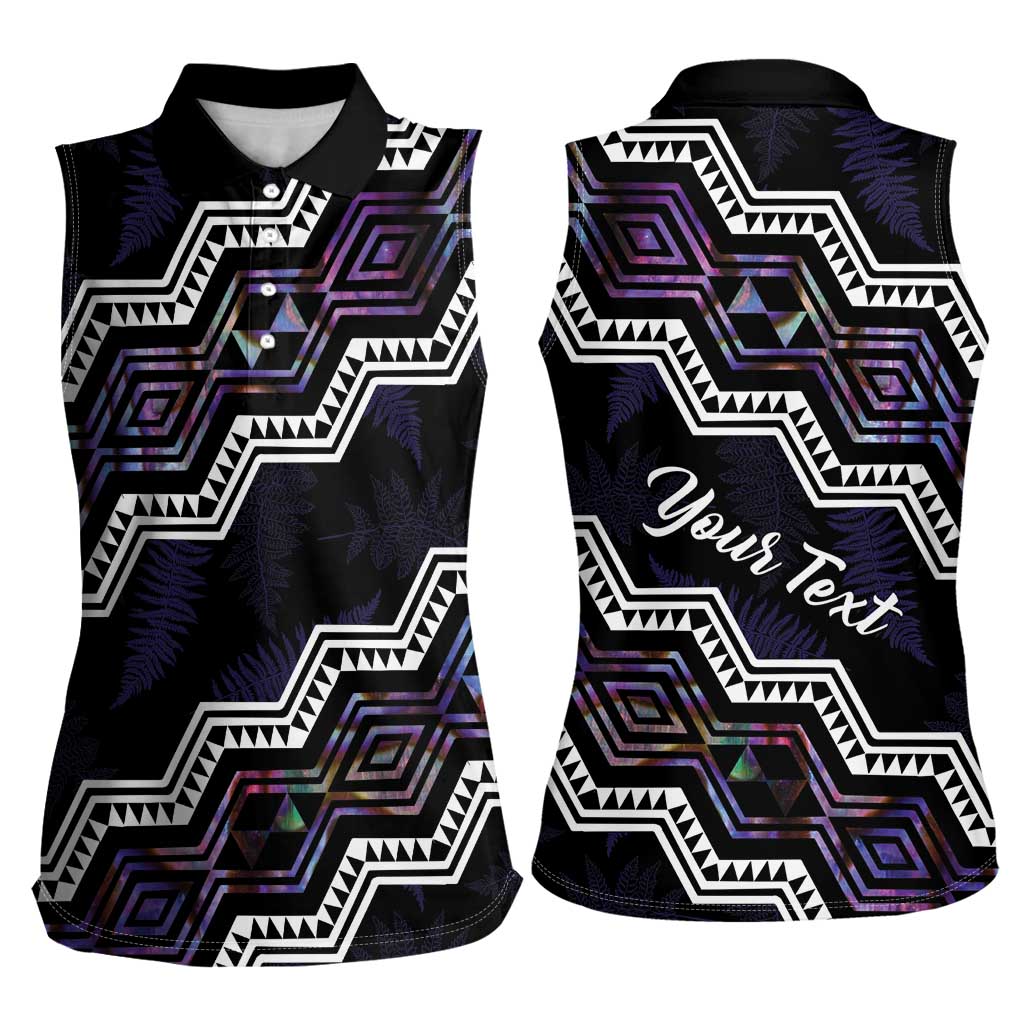 Personalised Taniko Aotearoa Mix Paua Shell Women Sleeveless Polo Shirt Niho Taniwha Lilac Glitter