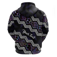 Personalised Taniko Aotearoa Mix Paua Shell Zip Hoodie Niho Taniwha Lilac Glitter