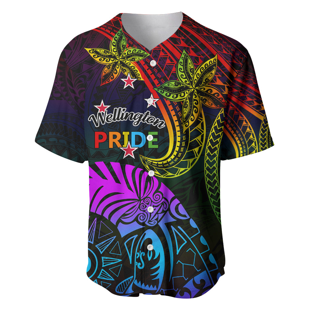 Wellington Pride Baseball Jersey Aotearoa Tribal Rainbow Pattern LT01 Black - Polynesian Pride