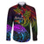 Wellington Pride Family Matching Off Shoulder Long Sleeve Dress and Hawaiian Shirt Aotearoa Tribal Rainbow Pattern LT01 Dad's Shirt - Long Sleeve Black - Polynesian Pride