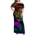 Wellington Pride Family Matching Off Shoulder Maxi Dress and Hawaiian Shirt Aotearoa Tribal Rainbow Pattern LT01 Mom's Dress Black - Polynesian Pride