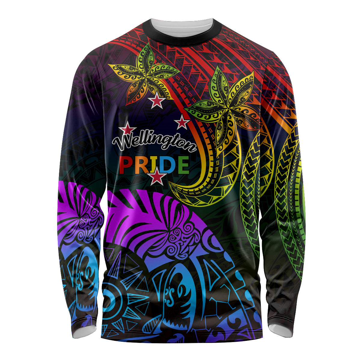 Wellington Pride Long Sleeve Shirt Aotearoa Tribal Rainbow Pattern LT01 Unisex Black - Polynesian Pride