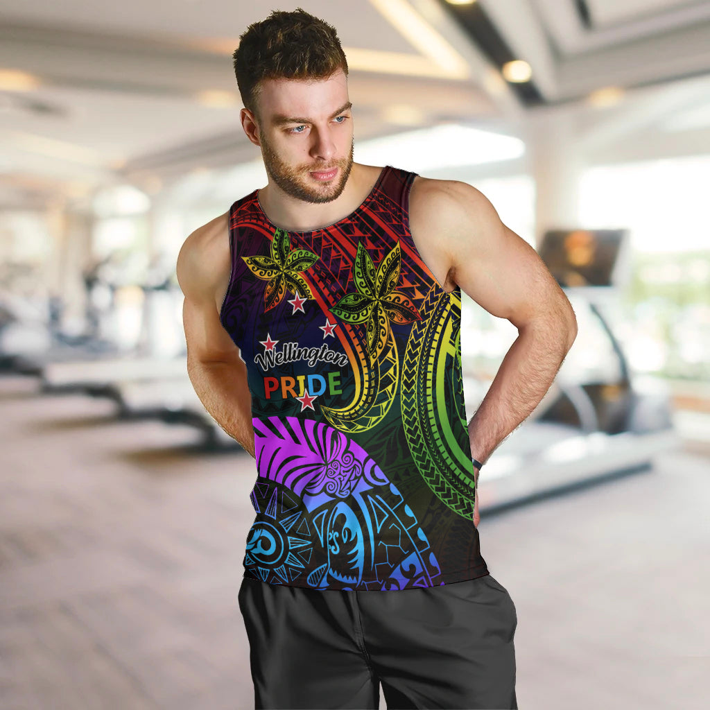 Wellington Pride Men Tank Top Aotearoa Tribal Rainbow Pattern LT01 Black - Polynesian Pride