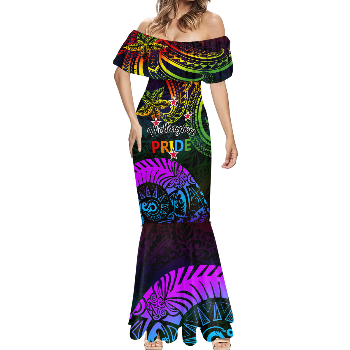 Wellington Pride Mermaid Dress Aotearoa Tribal Rainbow Pattern LT01 - Polynesian Pride