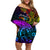 Wellington Pride Off Shoulder Short Dress Aotearoa Tribal Rainbow Pattern LT01 Women Black - Polynesian Pride