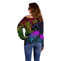 Wellington Pride Off Shoulder Sweater Aotearoa Tribal Rainbow Pattern LT01 - Polynesian Pride