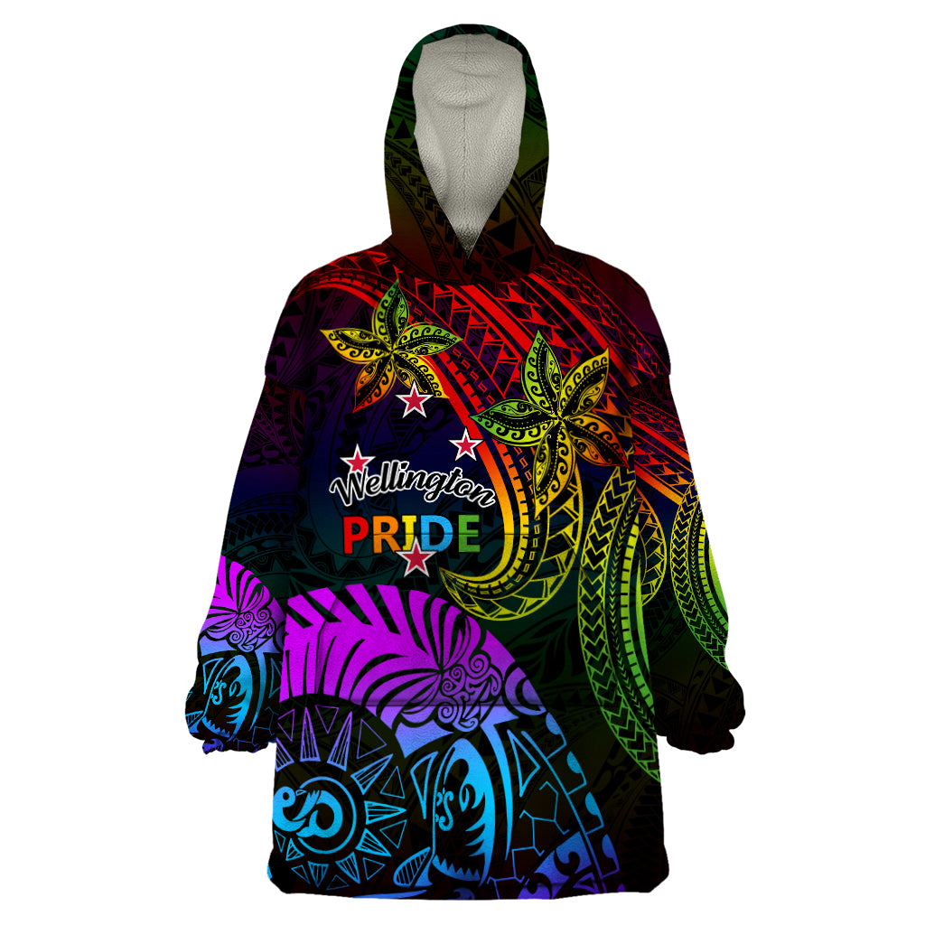 Wellington Pride Wearable Blanket Hoodie Aotearoa Tribal Rainbow Pattern LT01 One Size Black - Polynesian Pride