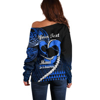 Personalised Hawaii Off Shoulder Sweater Maui Be Strong Kakau Blue Version LT01 - Polynesian Pride