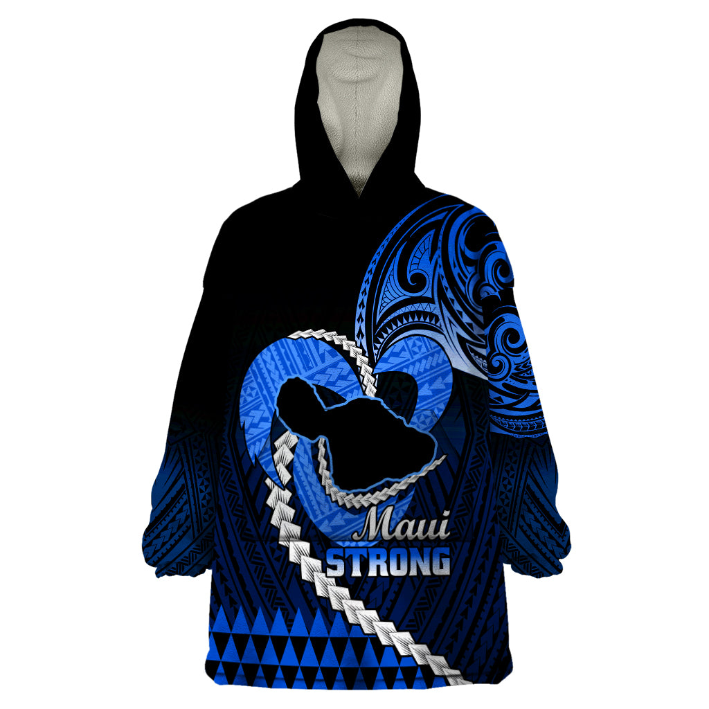 Personalised Hawaii Wearable Blanket Hoodie Maui Be Strong Kakau Blue Version LT01 One Size Blue - Polynesian Pride