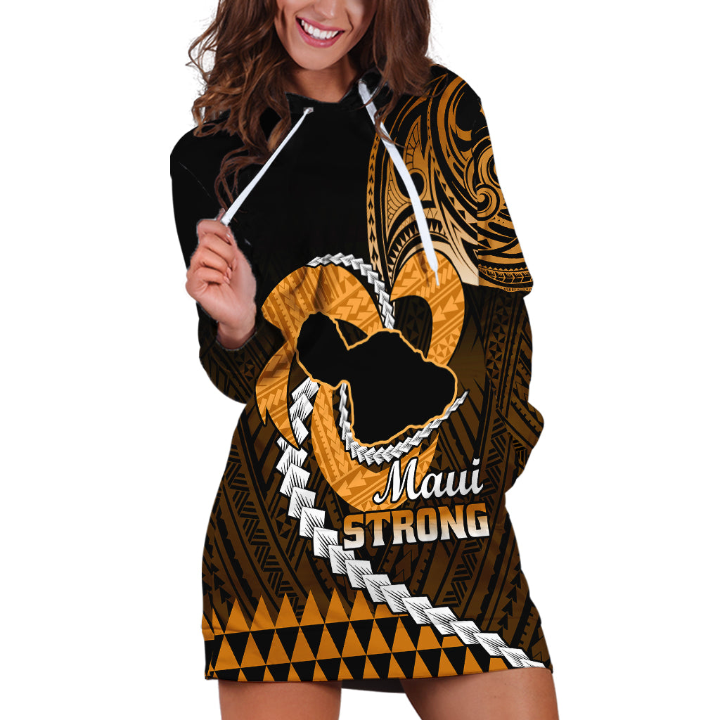 Personalised Hawaii Hoodie Dress Maui Be Strong Kakau Gold Version LT01 Gold - Polynesian Pride