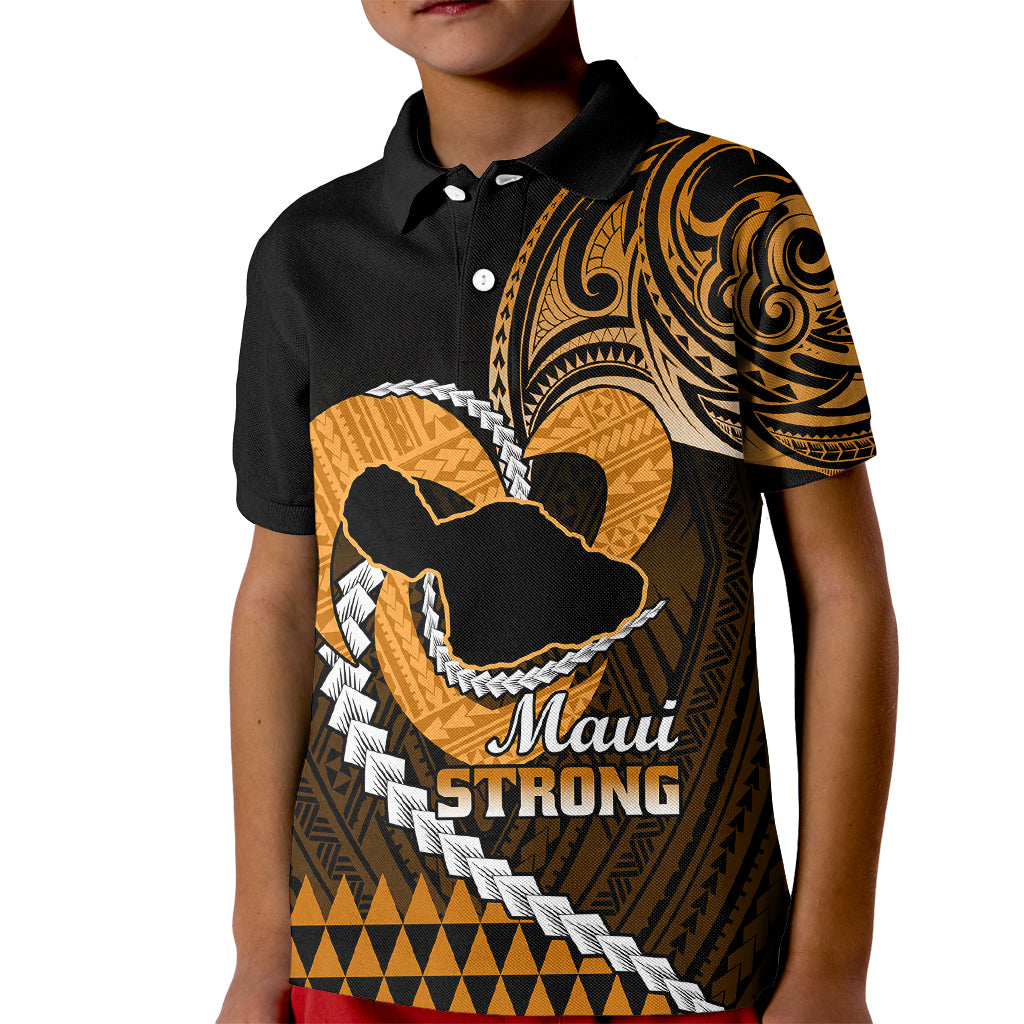Personalised Hawaii Kid Polo Shirt Maui Be Strong Kakau Gold Version LT01 Kid Gold - Polynesian Pride