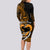 Personalised Hawaii Long Sleeve Bodycon Dress Maui Be Strong Kakau Gold Version LT01 - Polynesian Pride