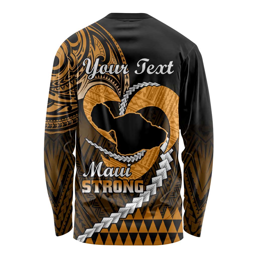 Personalised Hawaii Long Sleeve Shirt Maui Be Strong Kakau Gold Version LT01 - Polynesian Pride