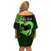 Personalised Hawaii Off Shoulder Short Dress Maui Be Strong Kakau Green Version LT01 - Polynesian Pride