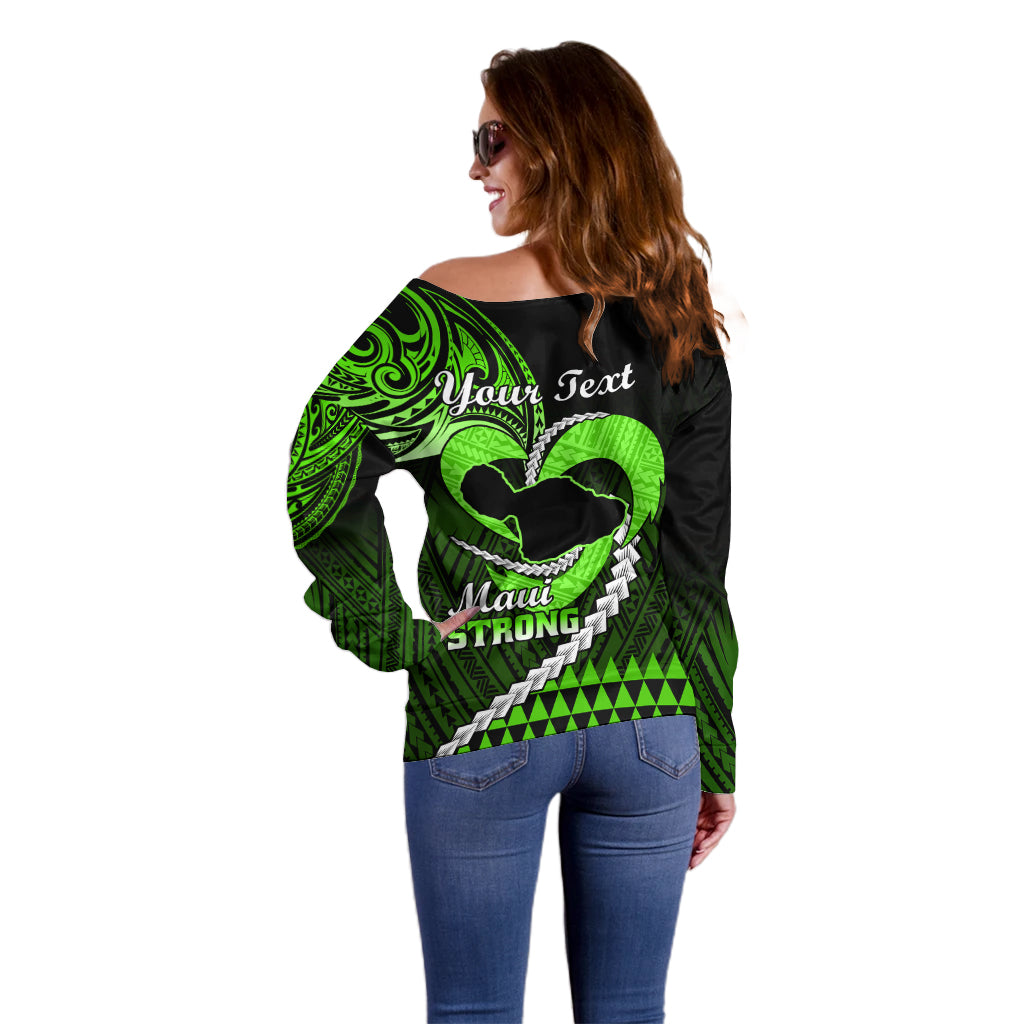 Personalised Hawaii Off Shoulder Sweater Maui Be Strong Kakau Green Version LT01 - Polynesian Pride