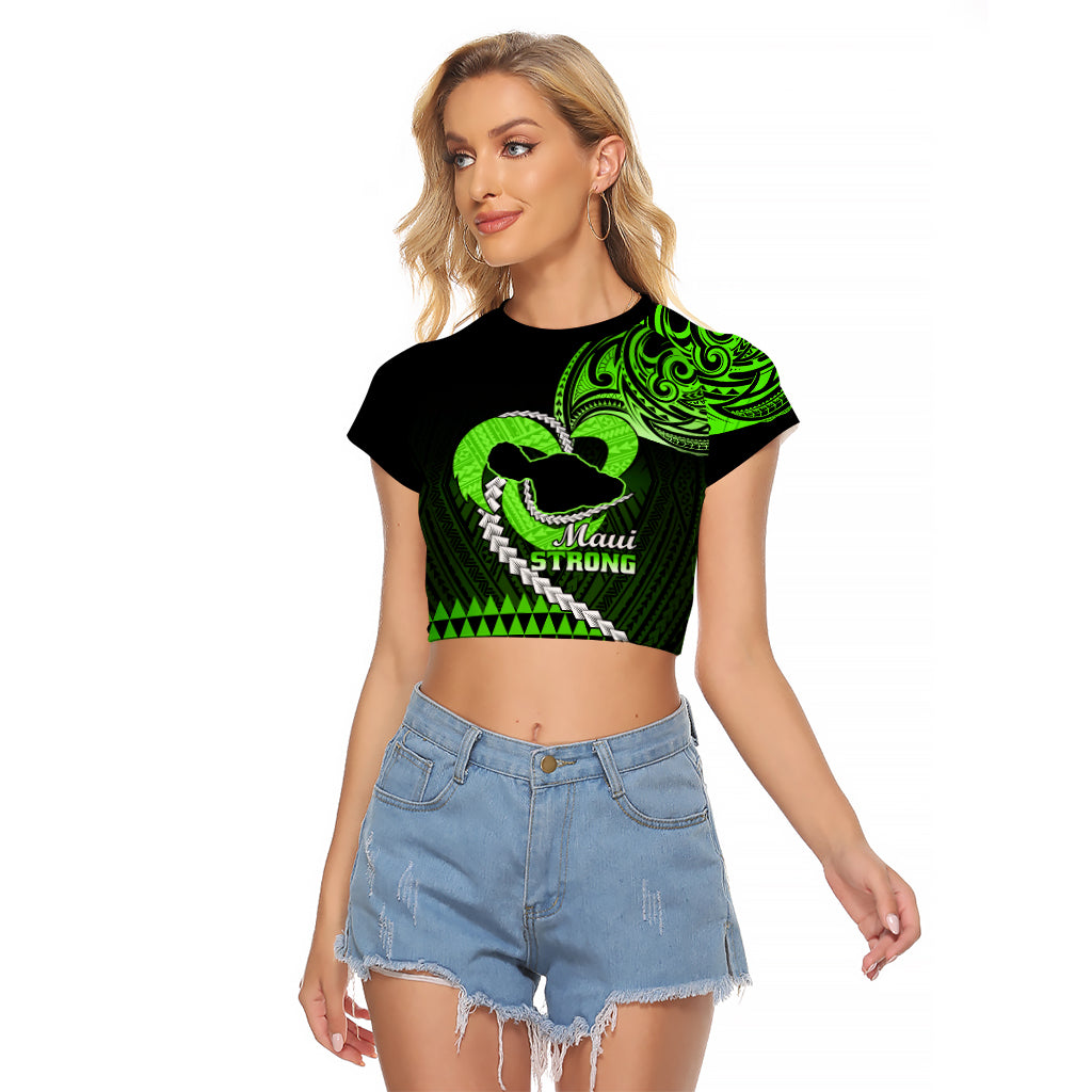 Personalised Hawaii Raglan Cropped T Shirt Maui Be Strong Kakau Green Version LT01 Female Green - Polynesian Pride