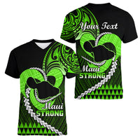 Personalised Hawaii Women V Neck T Shirt Maui Be Strong Kakau Green Version LT01 - Polynesian Pride
