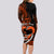 Personalised Hawaii Long Sleeve Bodycon Dress Maui Be Strong Kakau Orange Version LT01 - Polynesian Pride