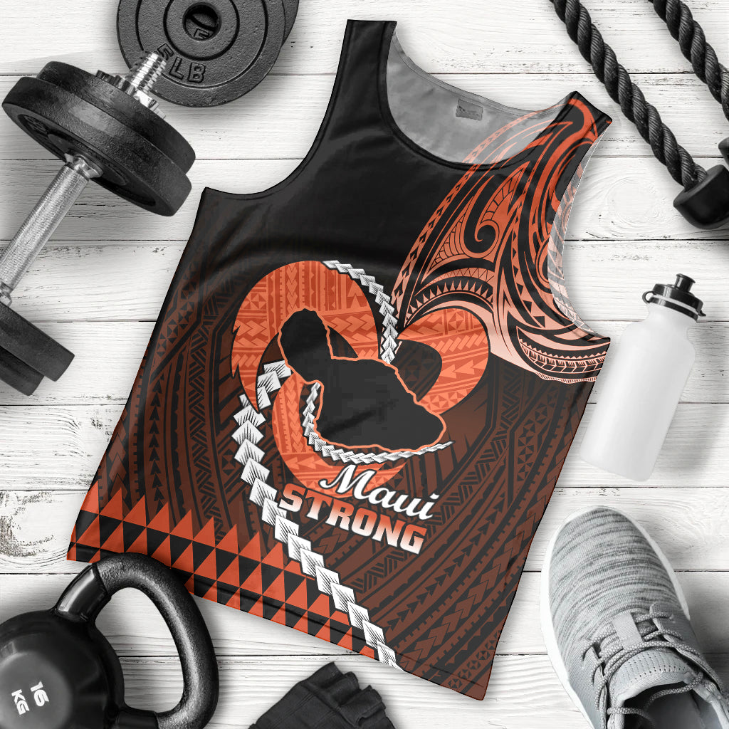 Personalised Hawaii Men Tank Top Maui Be Strong Kakau Orange Version LT01 Orange - Polynesian Pride