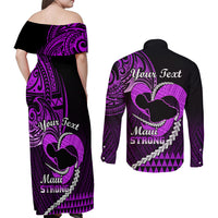 Personalised Hawaii Couples Matching Off Shoulder Maxi Dress and Long Sleeve Button Shirts Maui Be Strong Kakau Purple Version LT01 - Polynesian Pride
