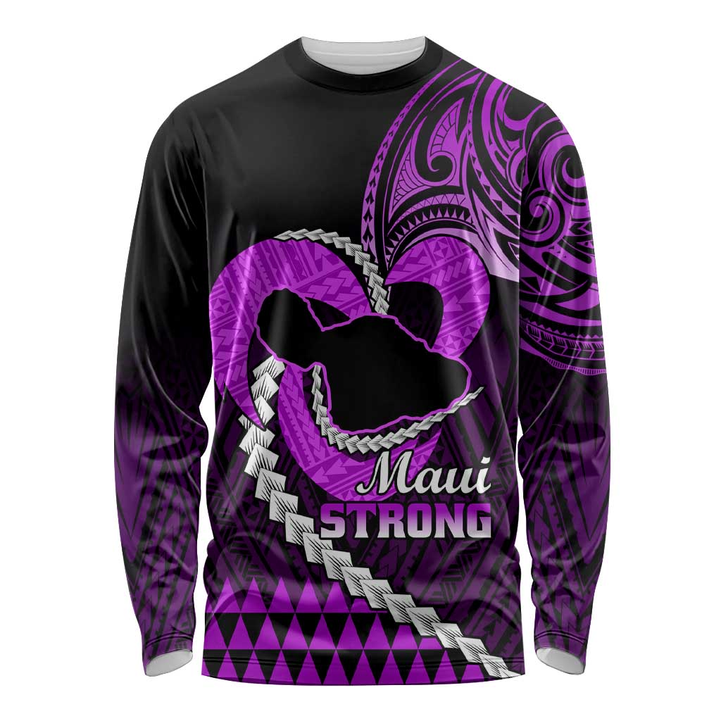 Personalised Hawaii Long Sleeve Shirt Maui Be Strong Kakau Purple Version LT01 Unisex Purple - Polynesian Pride